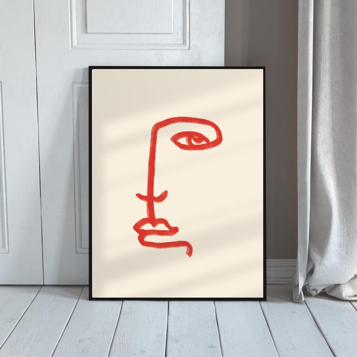 Red Abstract Face Line Art Minimalist Modern Gallery Art Poster - Image 4