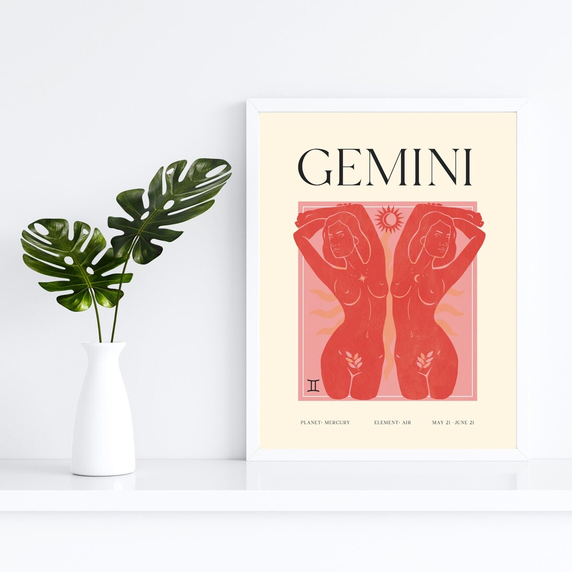 Gemini Zodiac Sign Red Twin Women Astrology Symbol Art Poster - Image 4