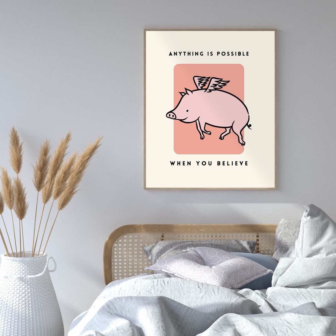 Anything Is Possible Flying Pig Cute Funny Belief Quote Poster - Image 2