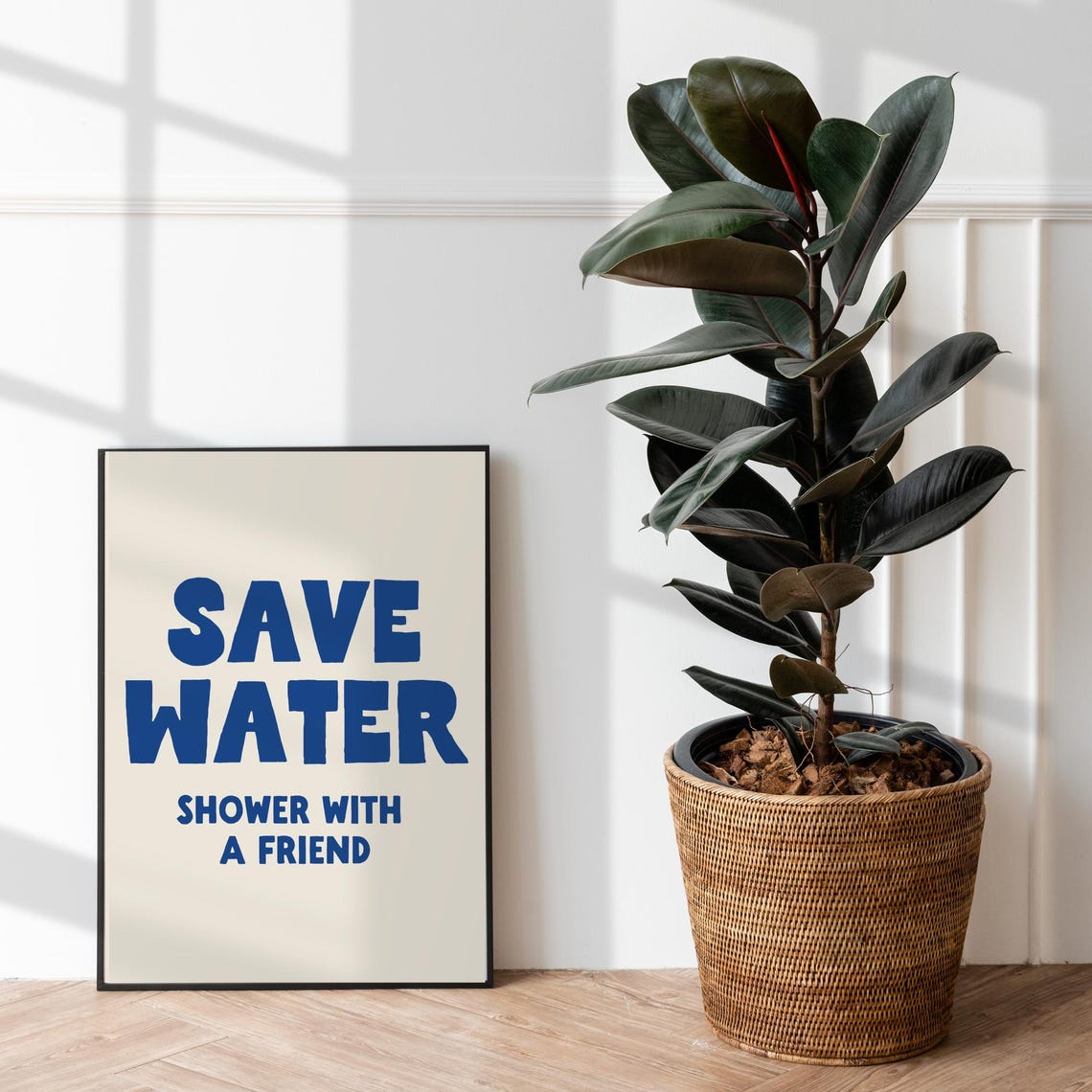 Save Water Shower With A Friend Funny Blue Bathroom Quote Poster Art - Image 3