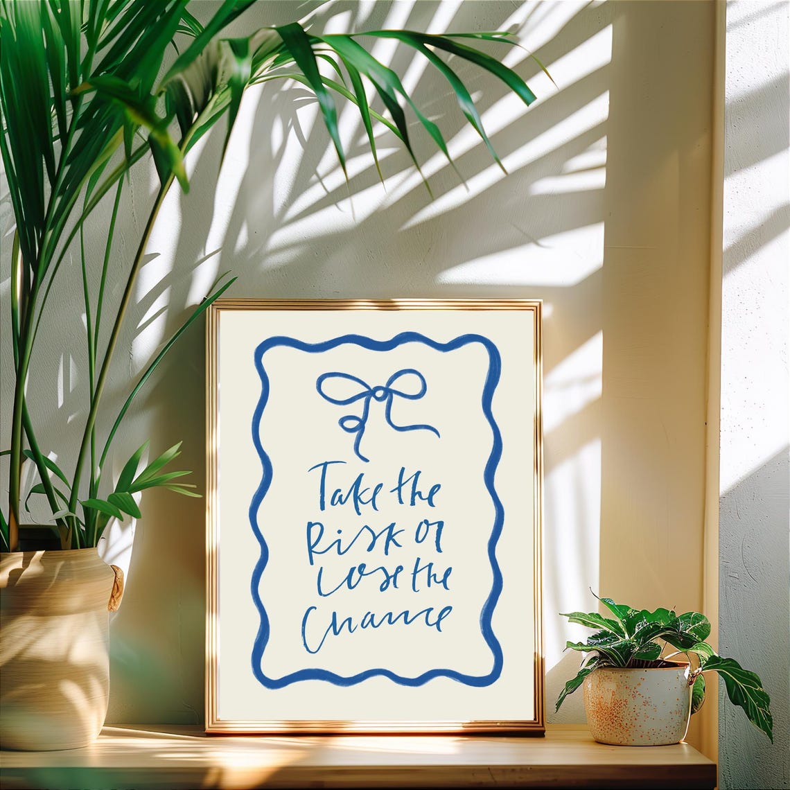 Take the Risk or Lose the Chance Blue Hand Lettered Quote Poster - Image 3
