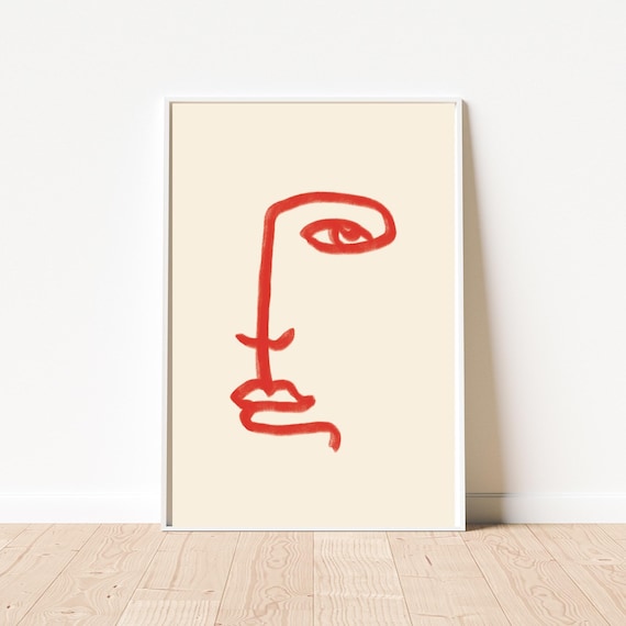 Red Abstract Face Line Art Minimalist Modern Gallery Art Poster