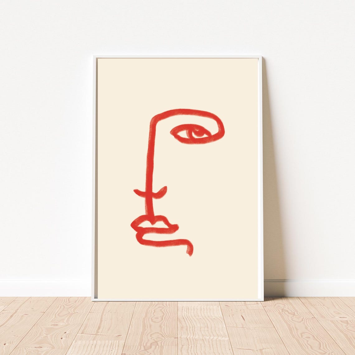 Red Abstract Face Line Art Minimalist Modern Gallery Art Poster