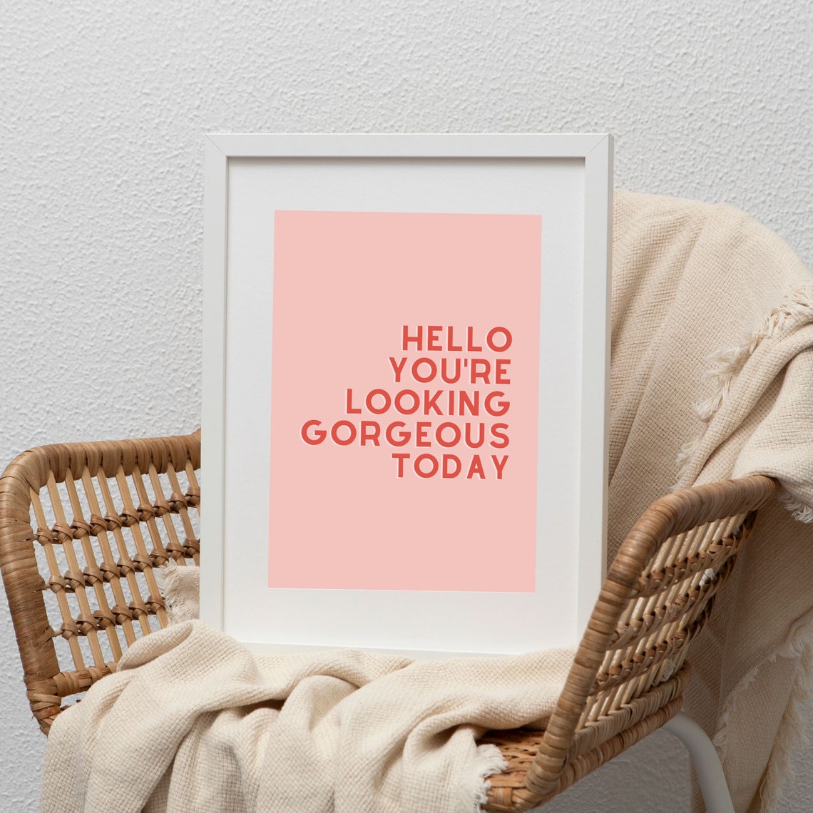Hello Gorgeous Positive Affirmation Quote Typography Pink Poster - Image 2