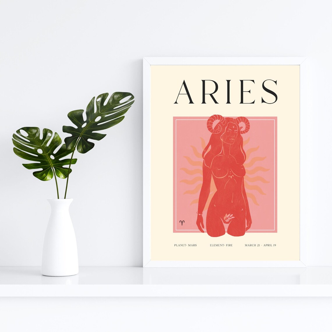 Aries Goddess Ram Horns Red Zodiac Feminine Star Sign Poster - Image 4