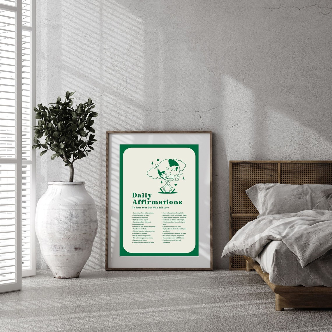 Daily Affirmations Self Love Retro Green Globe Character Poster - Image 4