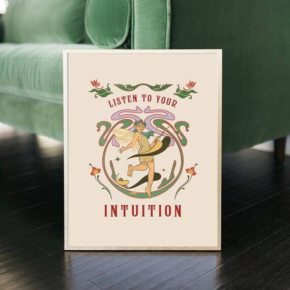 Listen to Your Intuition Vintage Fairy Woodland Spiritual Poster