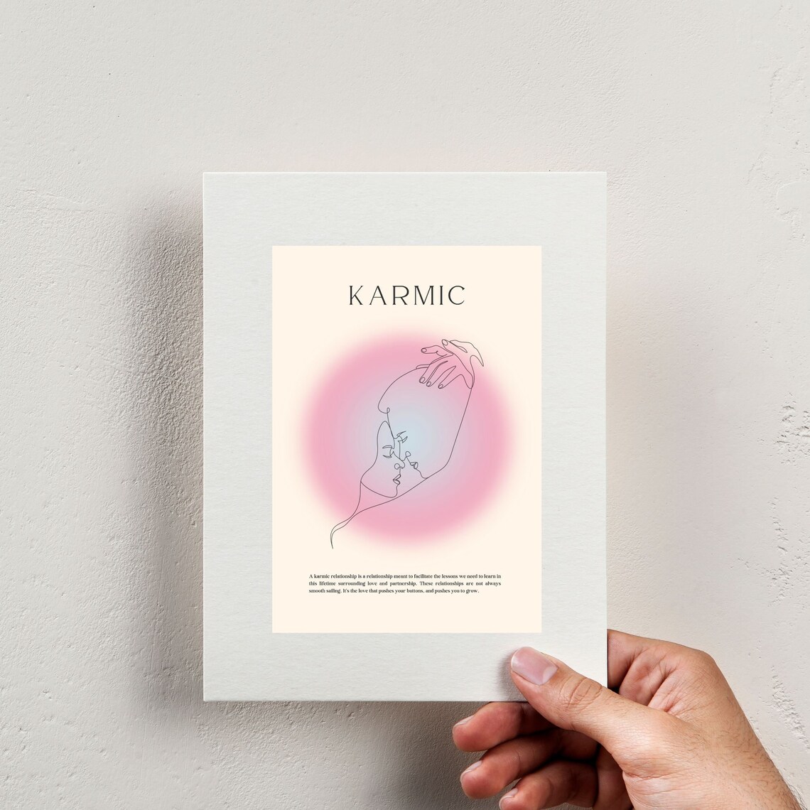 Karmic Love Minimalist Line Art Embrace Pink Aura Spiritual Poster - Image 2