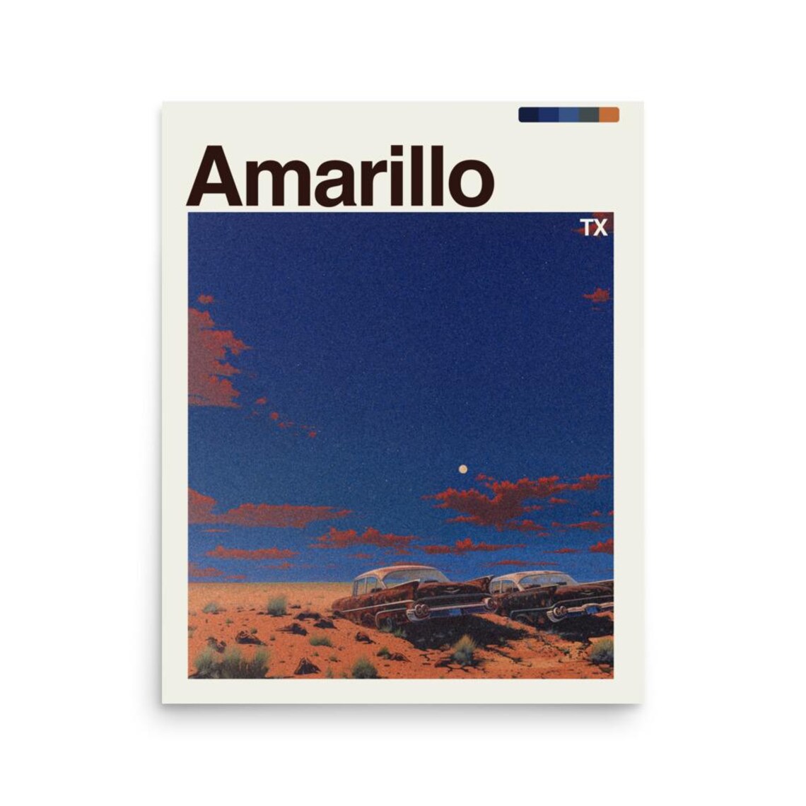 Amarillo Texas Cadillac Ranch Desert Sunset Route 66 Travel Poster