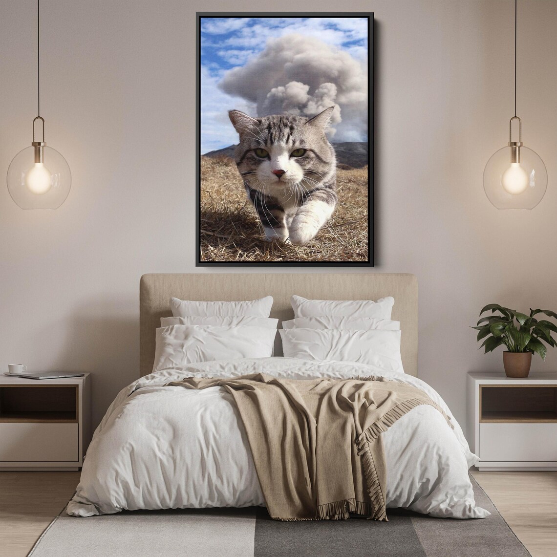 Funny Tabby Cat Walking Toward Camera With Dramatic Cloud Poster - Image 2