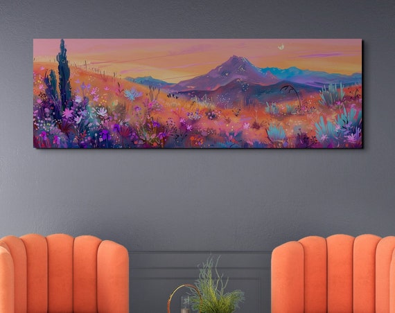 Southwestern Retro Panoramic Ready To Hang Wall Art Print Retro Art Southwestern Decor Panoramic Artwork Colorful Art