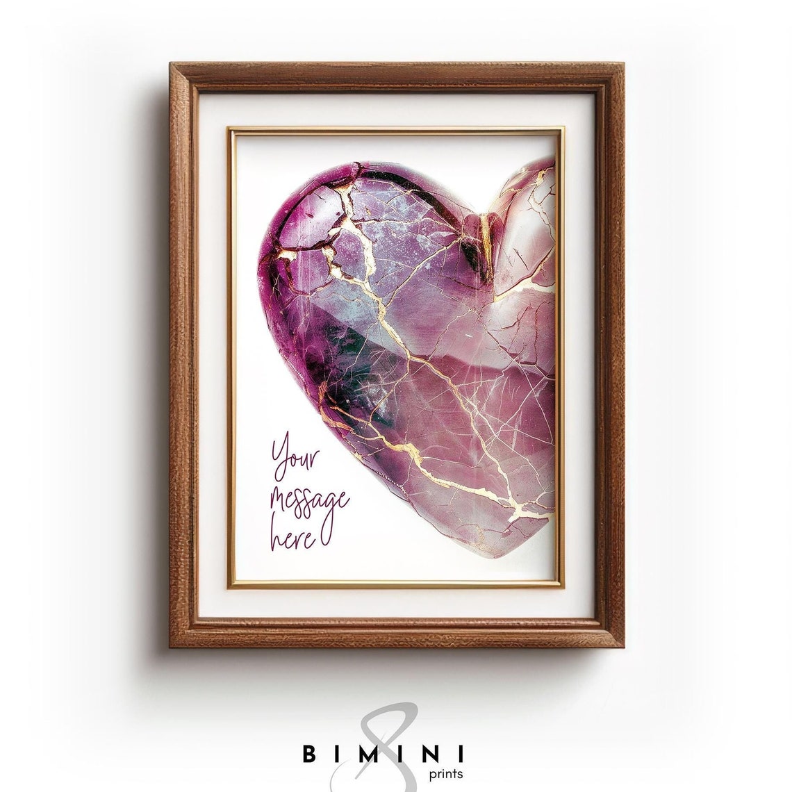 Personalized Purple Kintsugi Heart Custom Message Gold Crack Poster