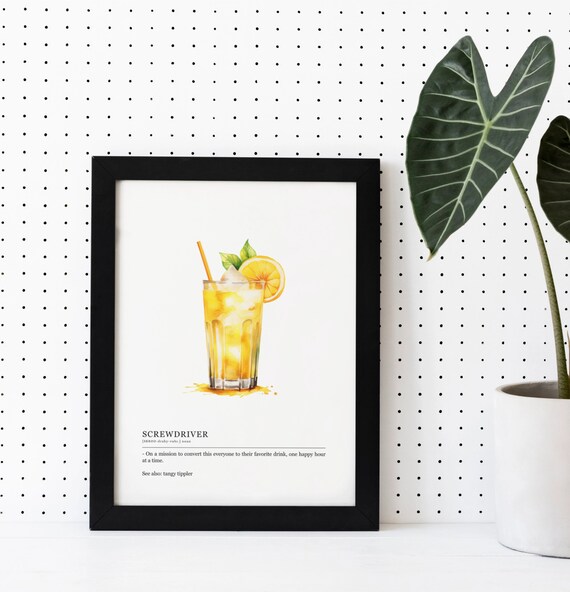 Screwdriver Cocktail Definition Dictionary Style Bar Decor Poster