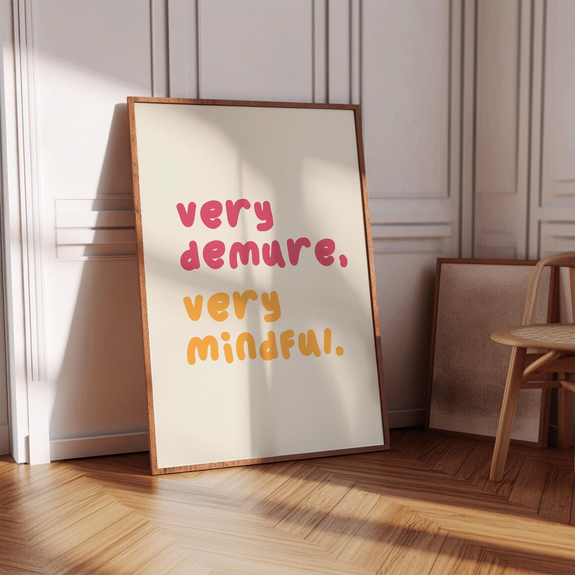 Very Demure Very Mindful Playful Pink and Yellow Retro Typography Wall Poster