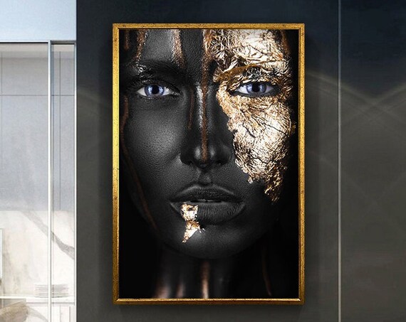 Black And Gold Leaf Woman Face Portrait Striking Modern Art Poster