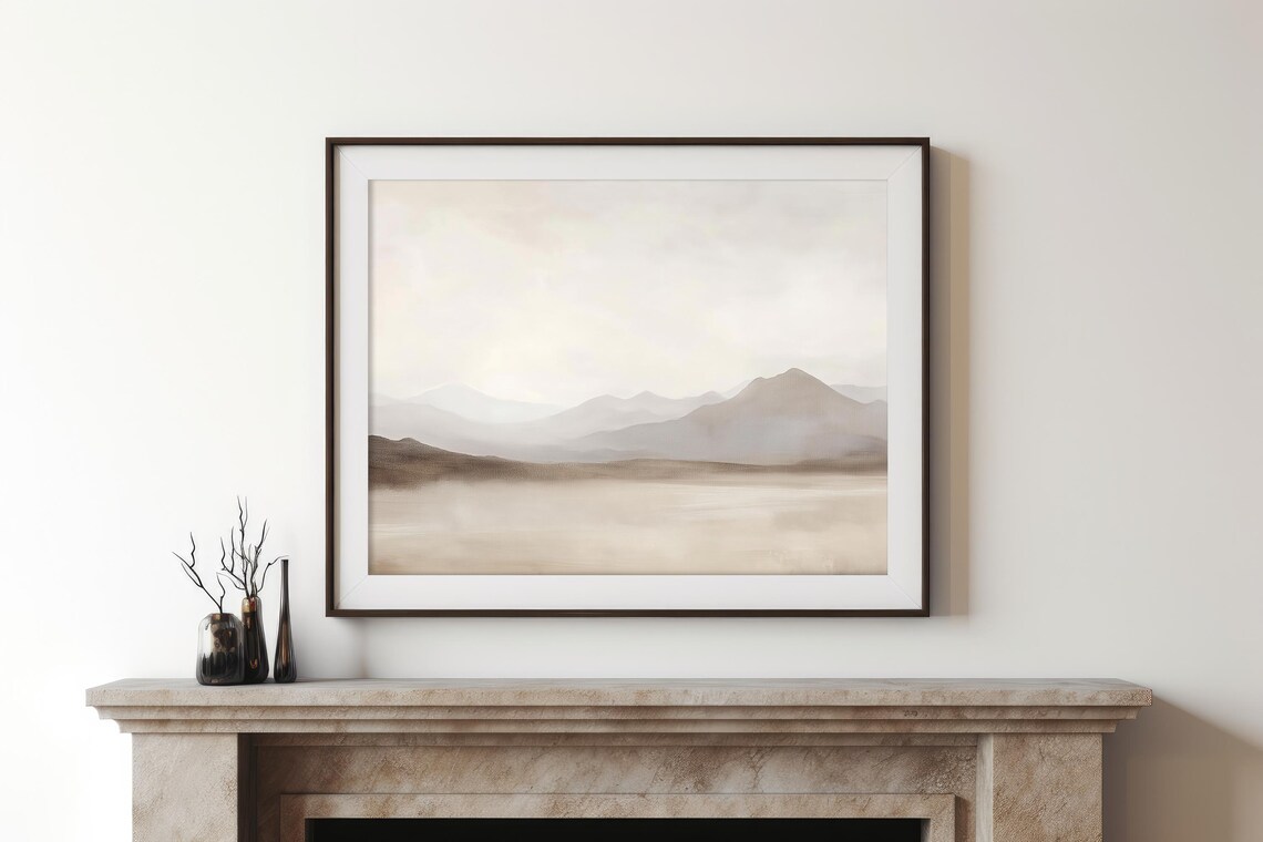 Abstract Warm Mountain Watercolor Landscape Artwork Nature Art Print At Home