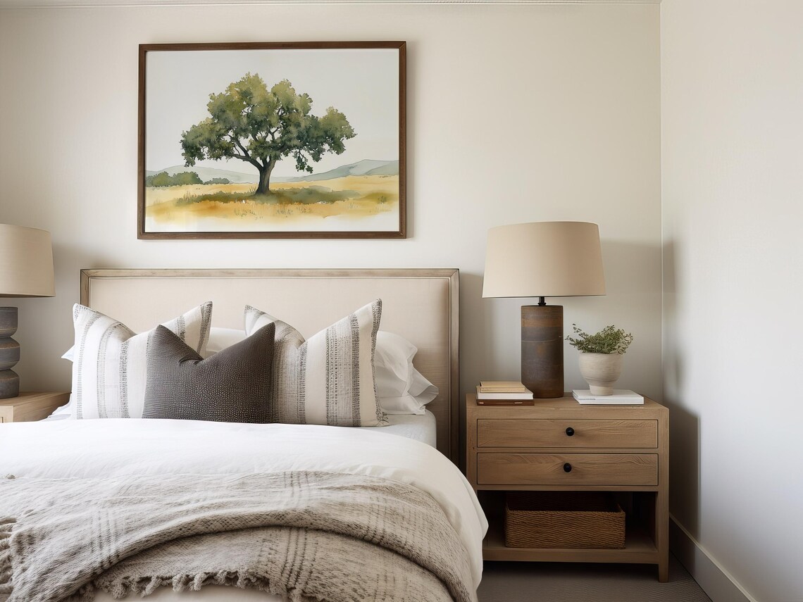 Golden Hills Lone Oak Tree Watercolor Nature Landscape Poster