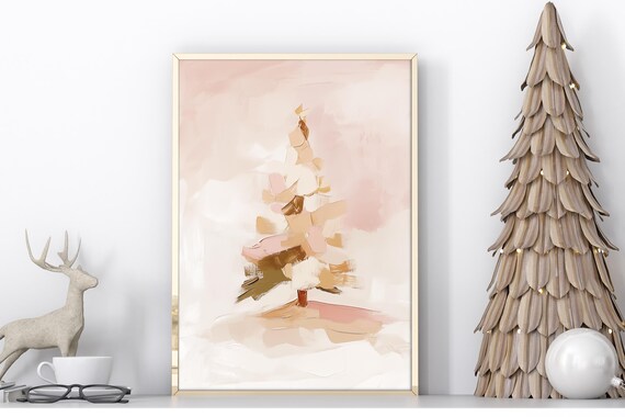 Blush Pink Abstract Christmas Tree Soft Watercolor Holiday Poster