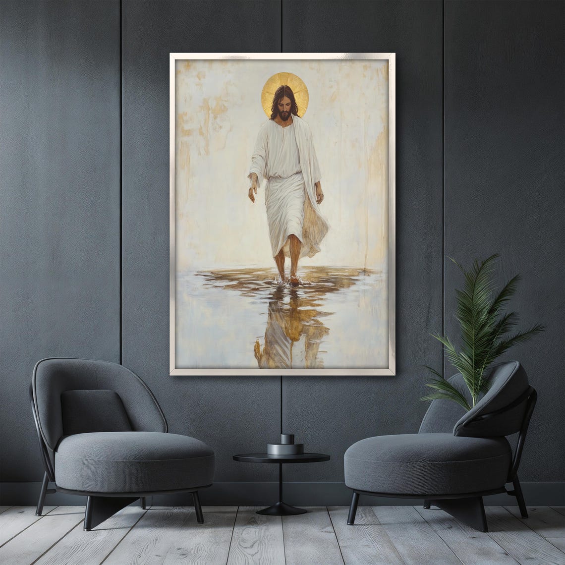 Jesus Walking Toward the Viewer on Water Beneath a Golden Halo Poster - Image 3