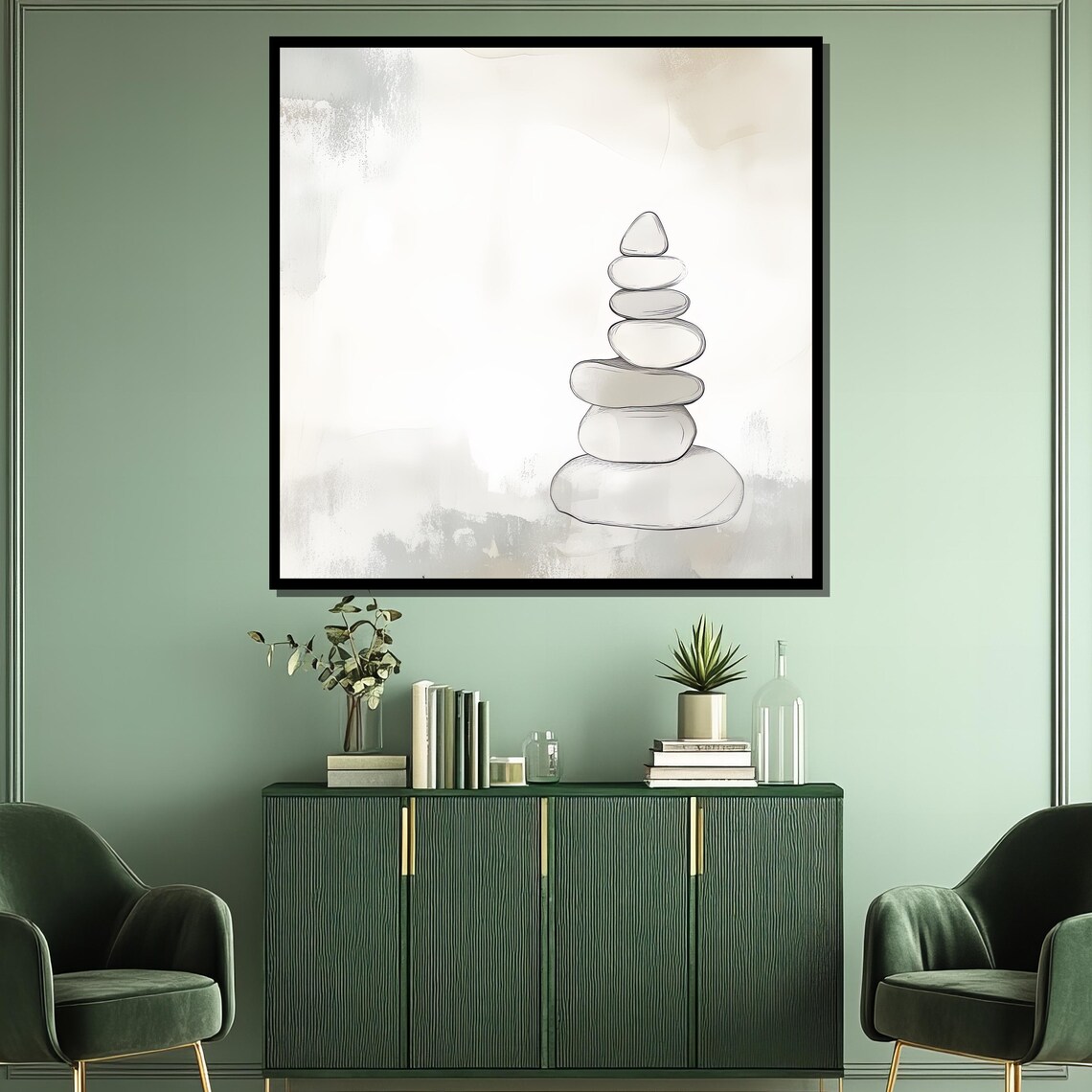 Minimalist Stacked Zen Stones Cairn Neutral Boho Balance Poster - Image 3