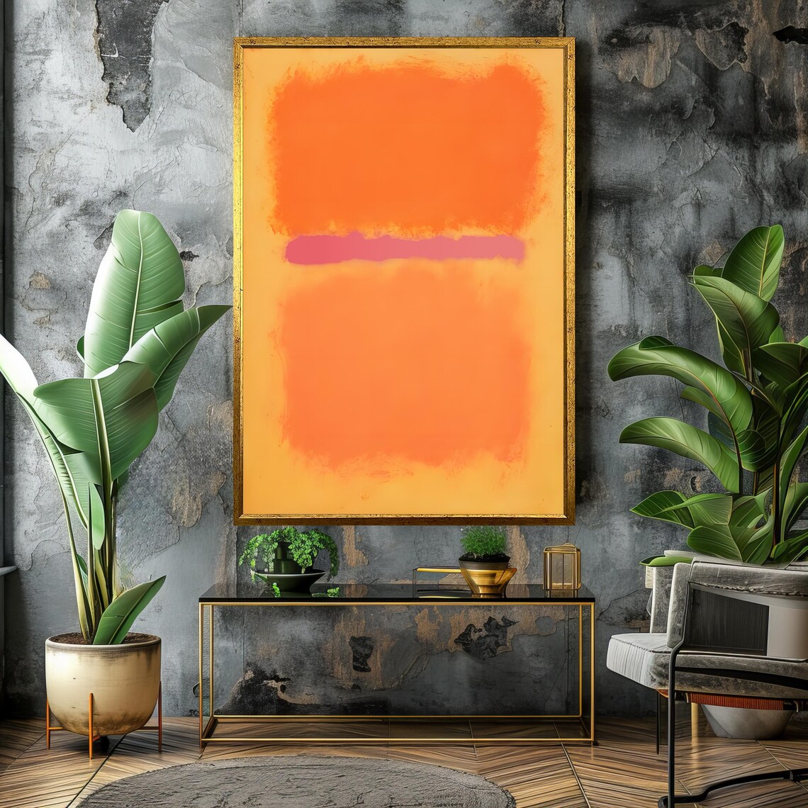 Vibrant Orange Pink Soft Color-Field Abstract Modern Art Poster - Image 4