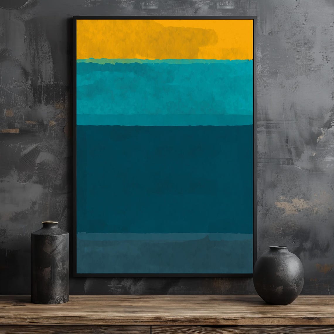Bold Mark Rothko Painting In Yellow And Teal Green Striking Abstract Art Gift For Modern Interiors - Image 2