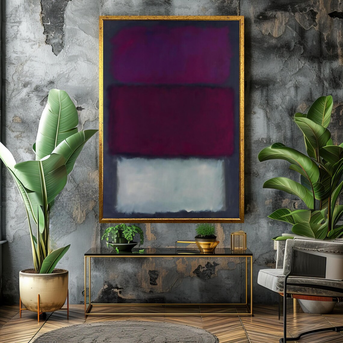 Deep Maroon Purple And White Soft Color-Field Abstract Art Wall Poster - Image 4