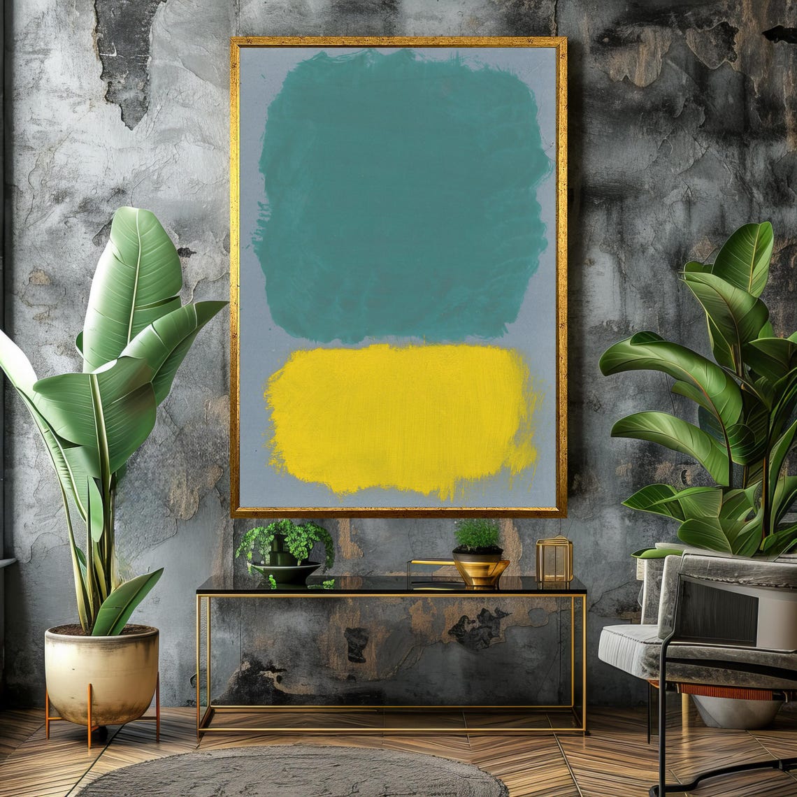 Mark Rothko Style Teal Green And Bright Yellow Abstract Art Poster - Image 4