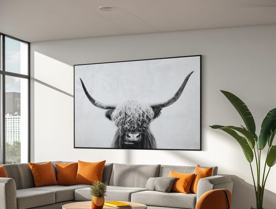 Minimalist Highland Cow Painting Bold And Rustic Farmhouse Decor Perfect For Modern And Nature Inspired Home Gift
