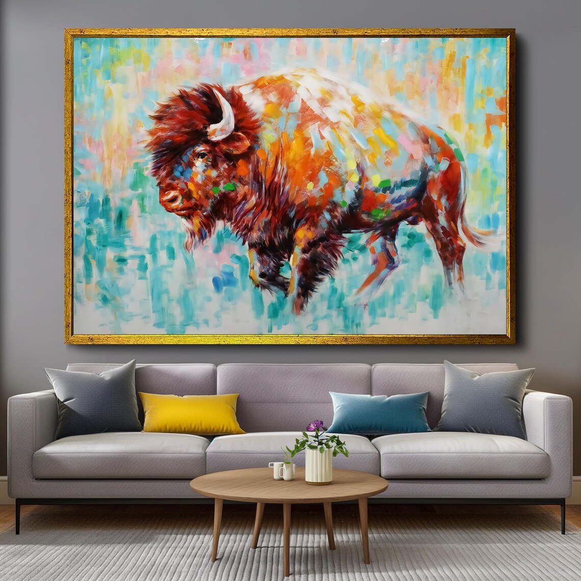 Vibrant Multicolor Bison Contemporary Wildlife Painting Poster - Image 4