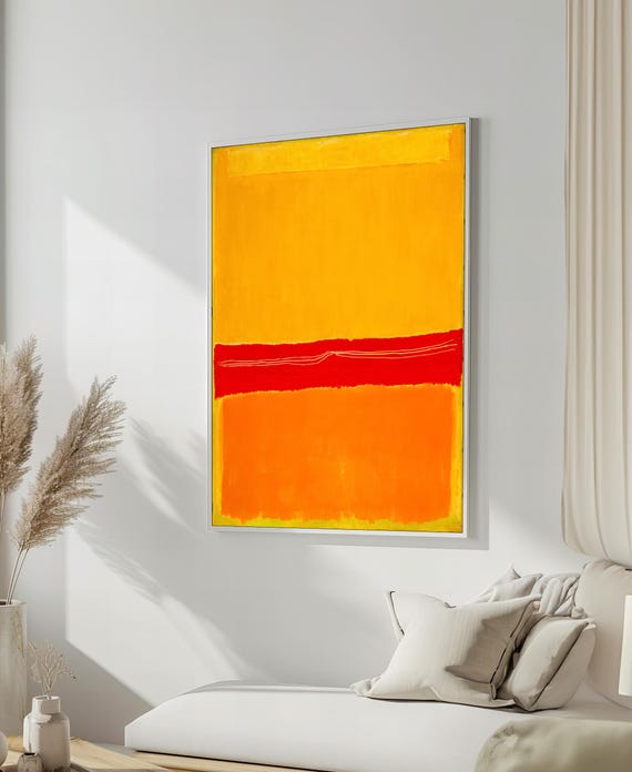 Vibrant Mark Rothko Painting In Sunlit Yellow Fiery Red And Warm Orange Bold Abstract Art Gift For Modern Spaces