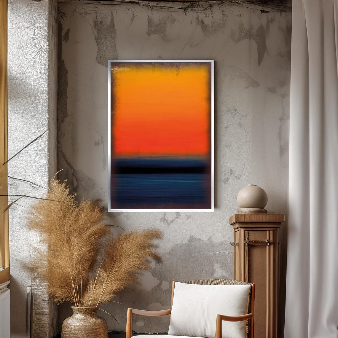 Sunset Mark Rothko Painting In Vibrant Oranges And Deep Blues Bold Abstract Art Gift For Modern Decor - Image 3