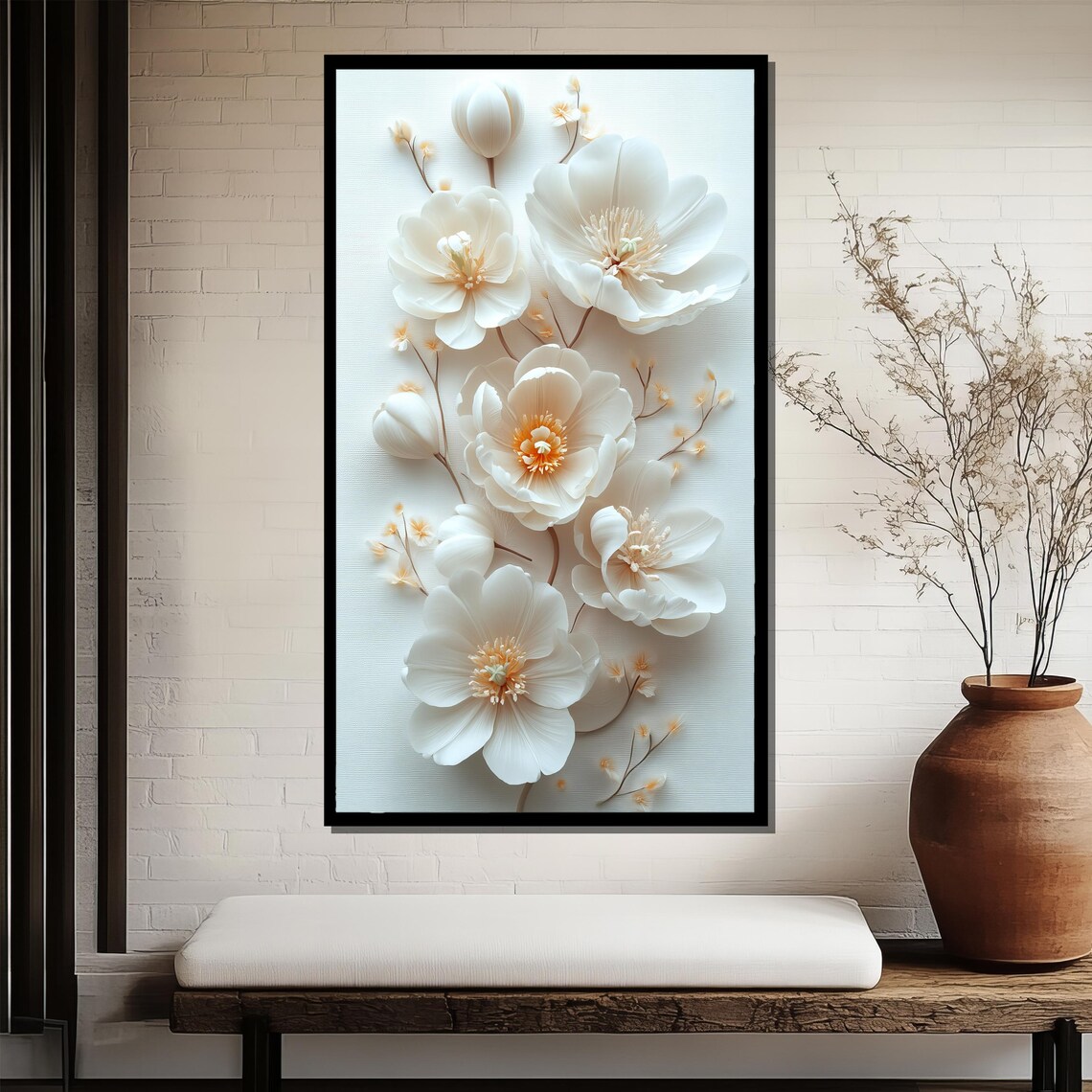 Elegant White Blossoms With Golden Centers Modern Floral Poster - Image 3