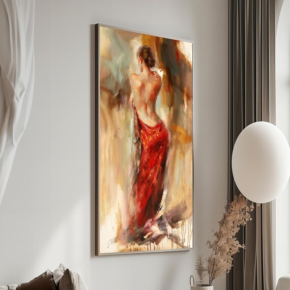 Elegant Woman In A Flowing Red Dress Modern Impressionist Painting Poster