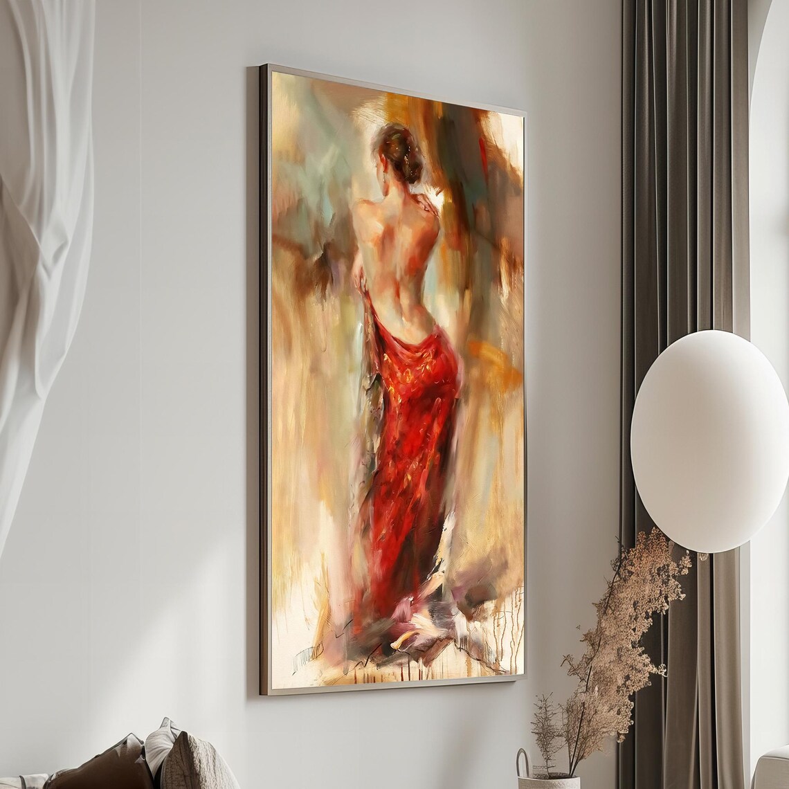 Elegant Woman In A Flowing Red Dress Modern Impressionist Painting Poster