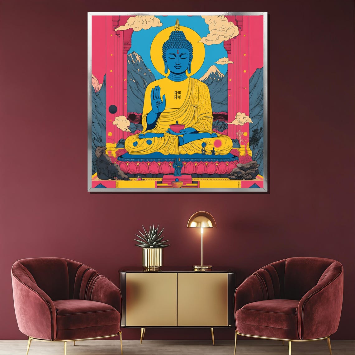 Psychedelic Colorful Buddha Mountain Vibrant Spiritual Poster - Image 2
