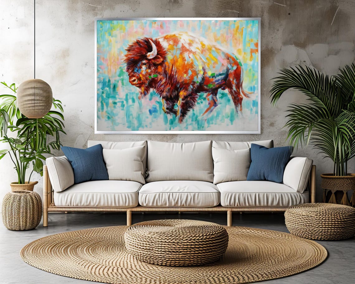 Vibrant Multicolor Bison Contemporary Wildlife Painting Poster - Image 3