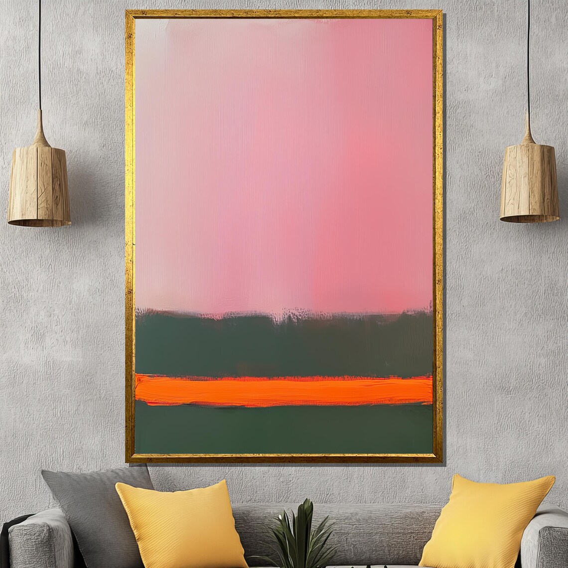 Pink Orange and Deep Olive Color Block Abstract Modern Art Poster