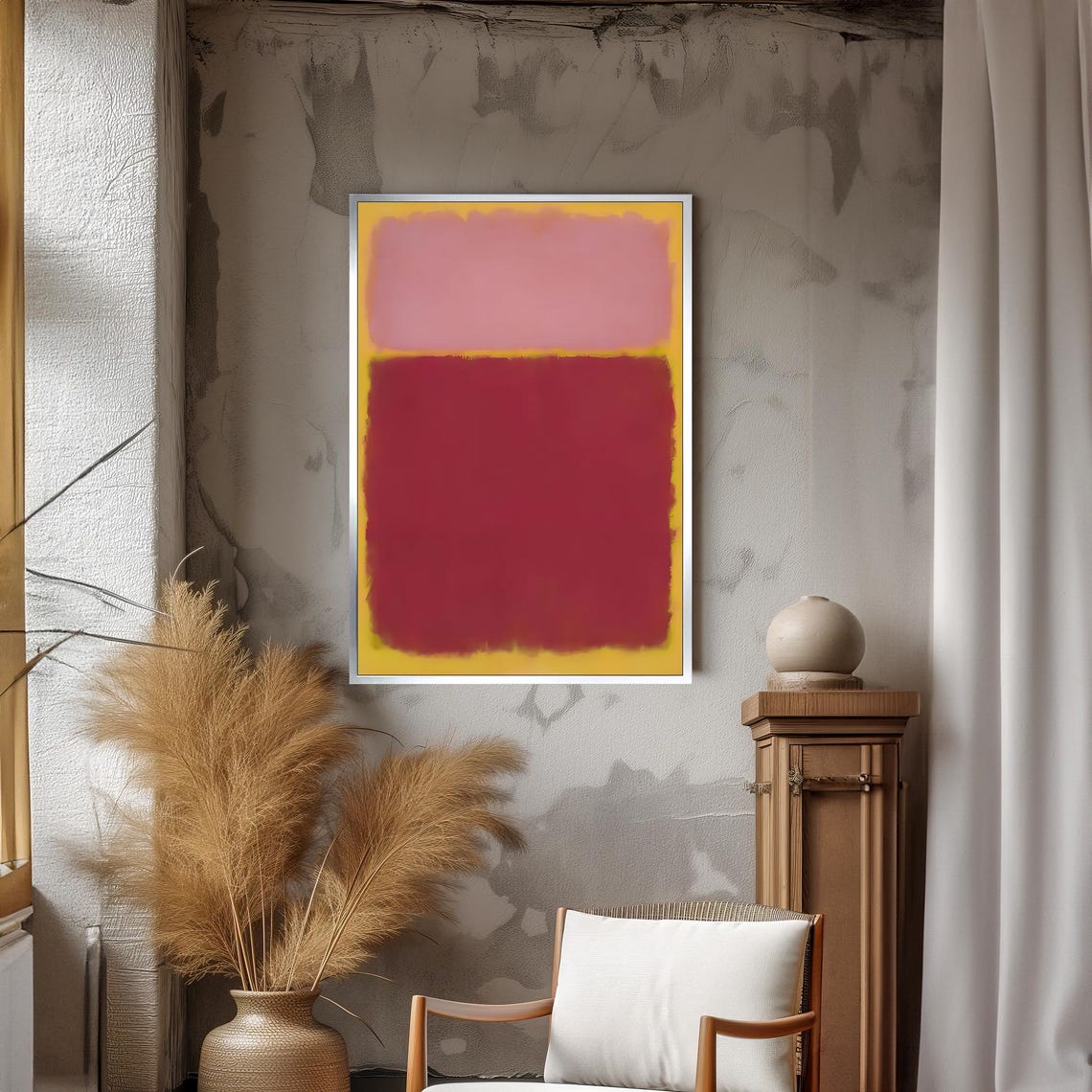 Mark Rothko Style Soft Pink And Deep Red Abstract Art Poster - Image 3