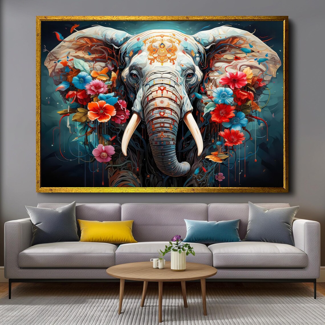 Colorful Elephant Head With Tropical Flowers Vibrant Art Poster - Image 4