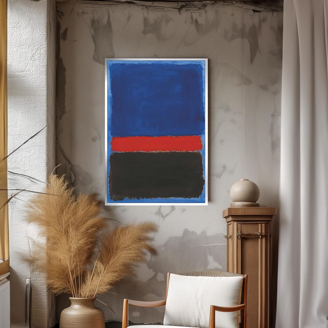 Bold Blue Red Black Striking Abstract Color-Field Art Poster - Image 3