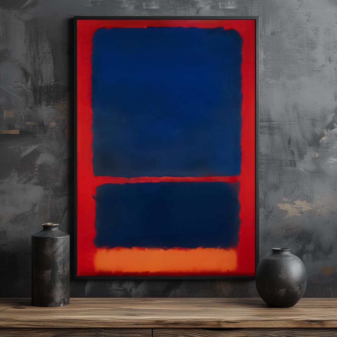 Mark Rothko Abstract Expressionist Painting In Deep Blue And Fiery Red Hues Bold Art Gift For Modern Home Decor - Image 2