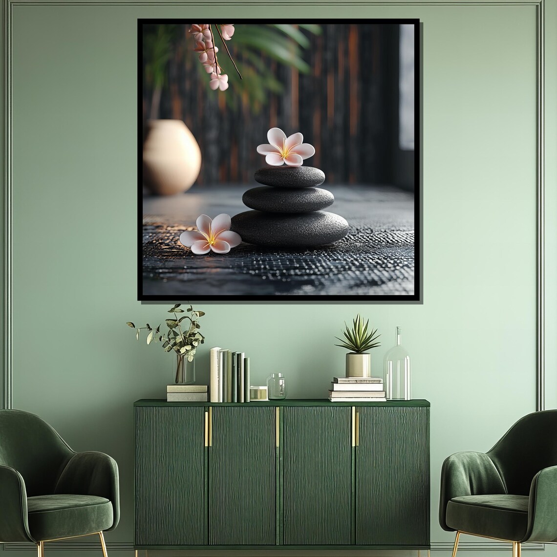 Zen Stacked Black Stones With Plumeria Spa Calm Decor Poster - Image 3