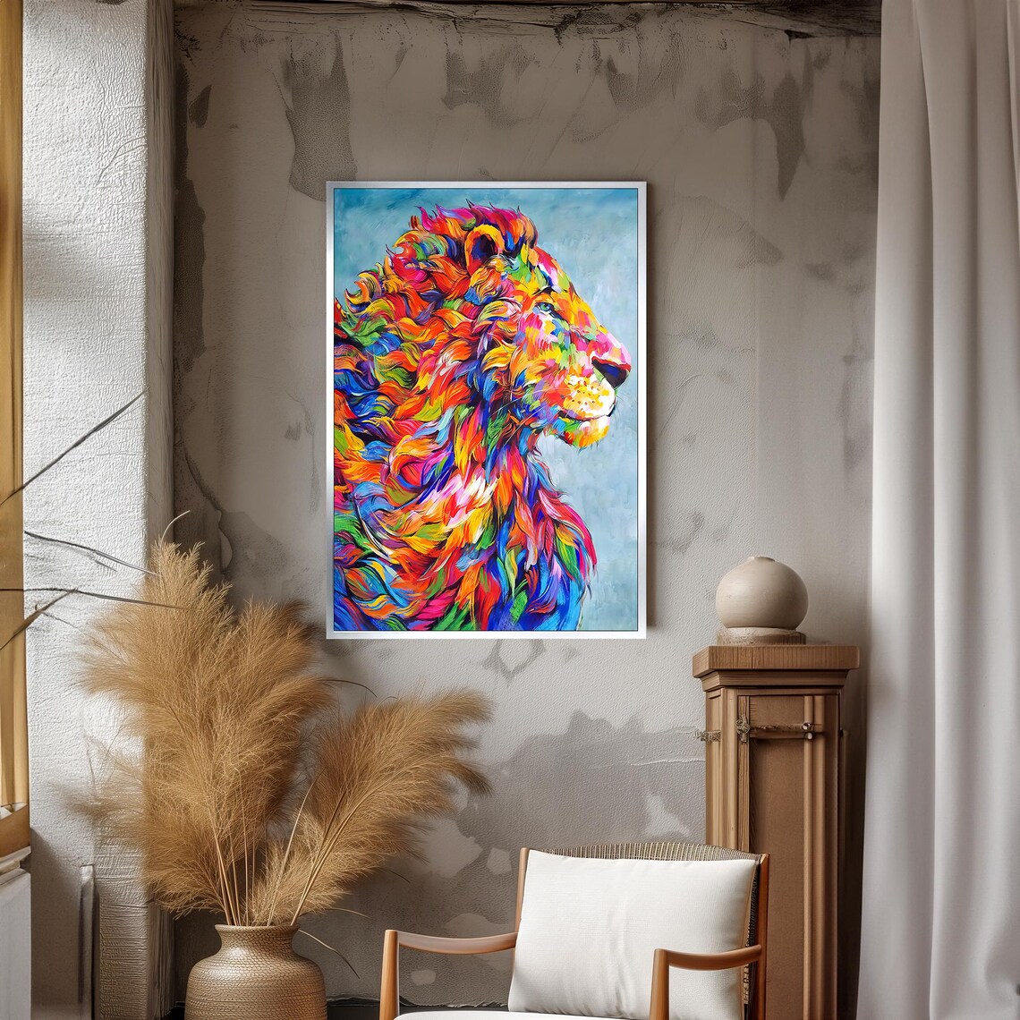 Rainbow Colored Lion Side Profile Vivid Painting Poster For Kids Room Decor - Image 3