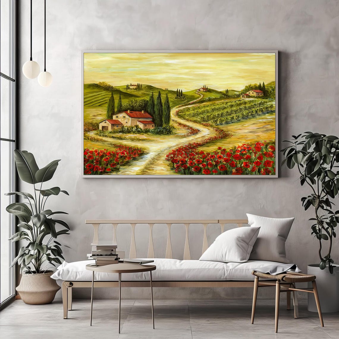 Tuscan Countryside Path With Red Poppies Scenic Painting Poster - Image 2