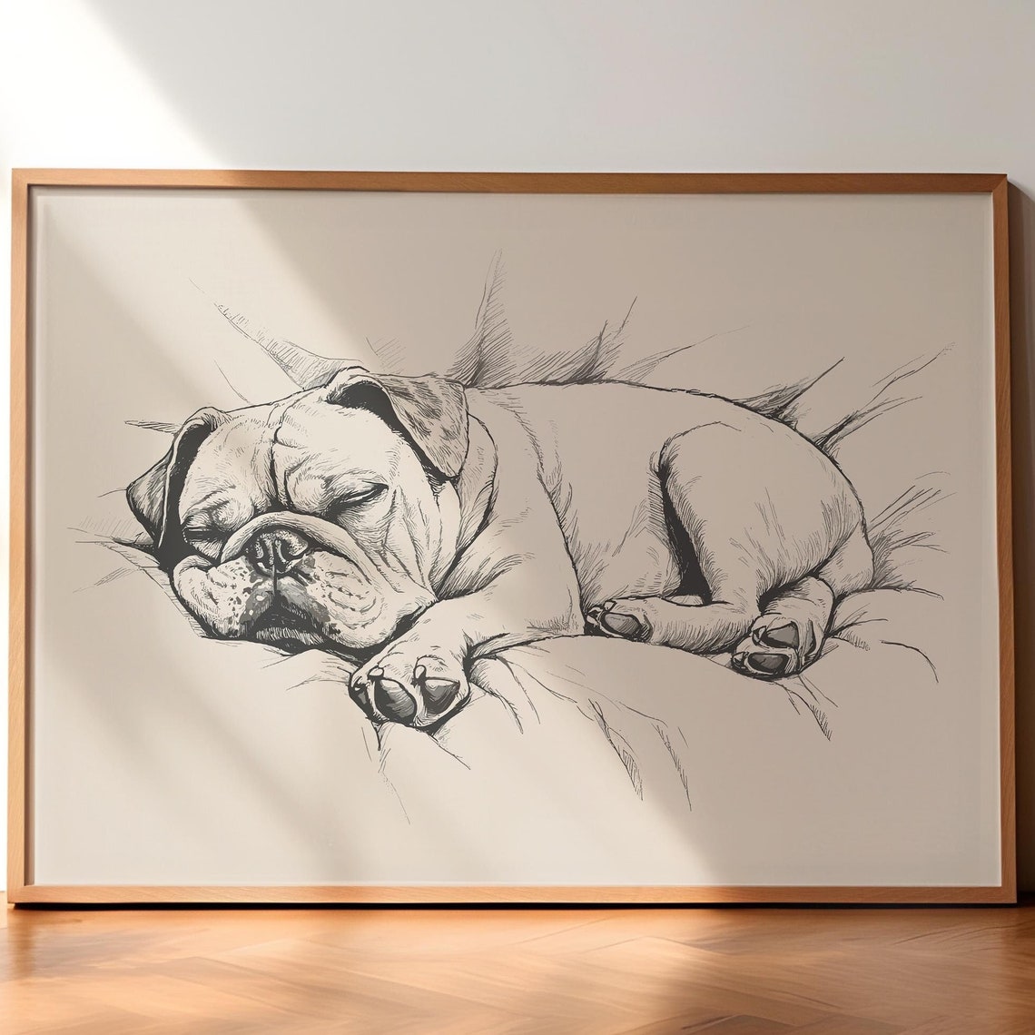 Sleeping English Bulldog Print Dog Vintage Poster Dog Wall Art Decor Antique Retro Painting Dog Drawing Bulldog Sketch Art