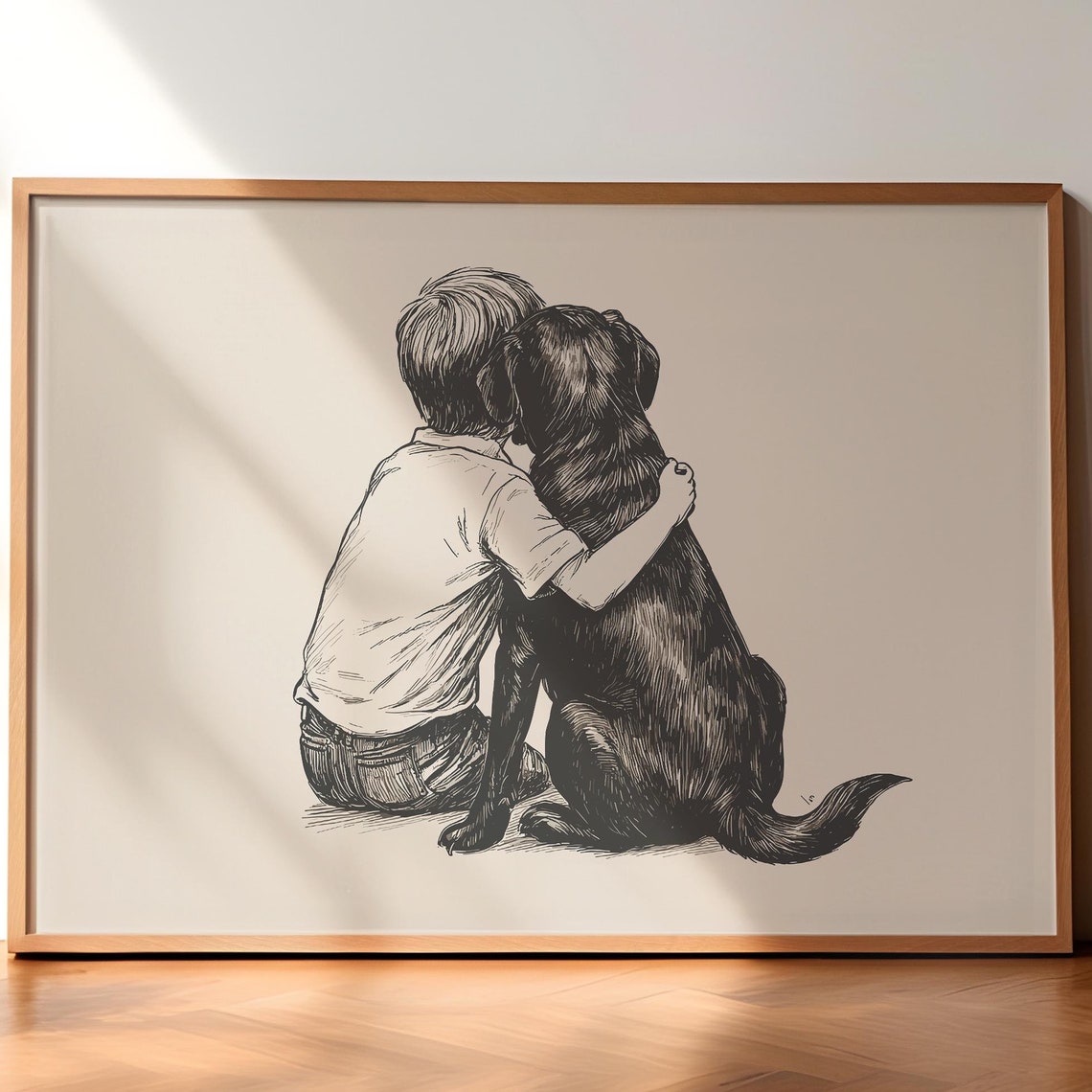 Boy And A Labrador Print Dog Vintage Art Antique Vintage Painting Farmhouse Wall Decor Country Wall Art Dog Drawing Dog Wall Art