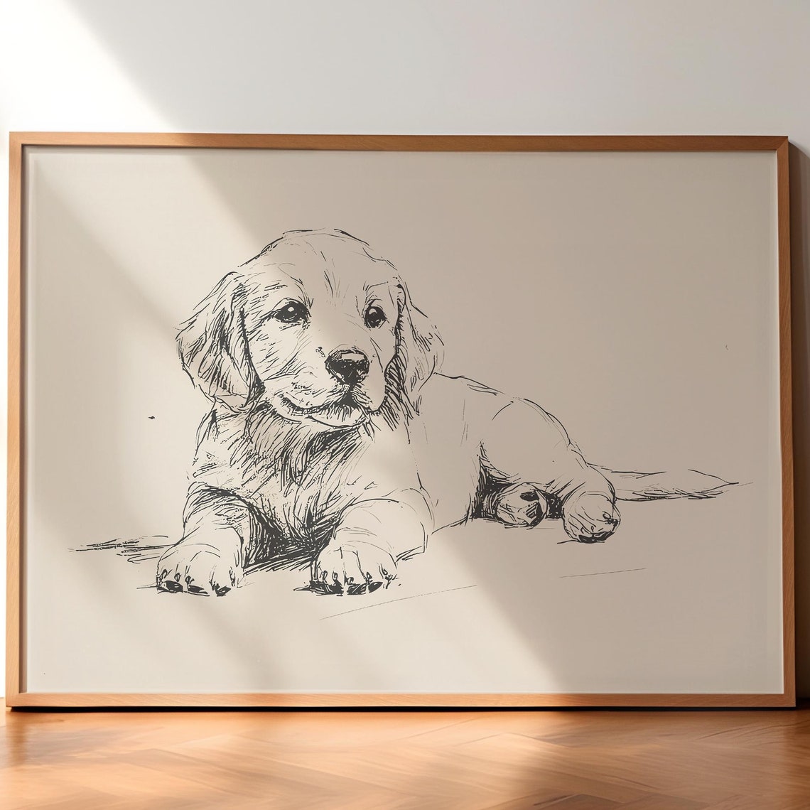 Dog Vintage Print Golden Retriever Puppy Print Dog Wall Art Antique Vintage Painting Country Wall Art Dog Drawing Retriever Puppy Art