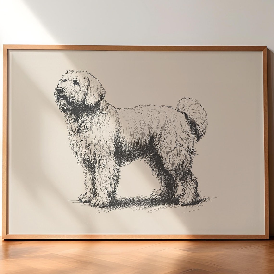 English Sheepdog Print Dog Vintage Decor Dog Wall Art Antique Vintage Painting Dog Drawing Art English Sheepdog Sketch Poster