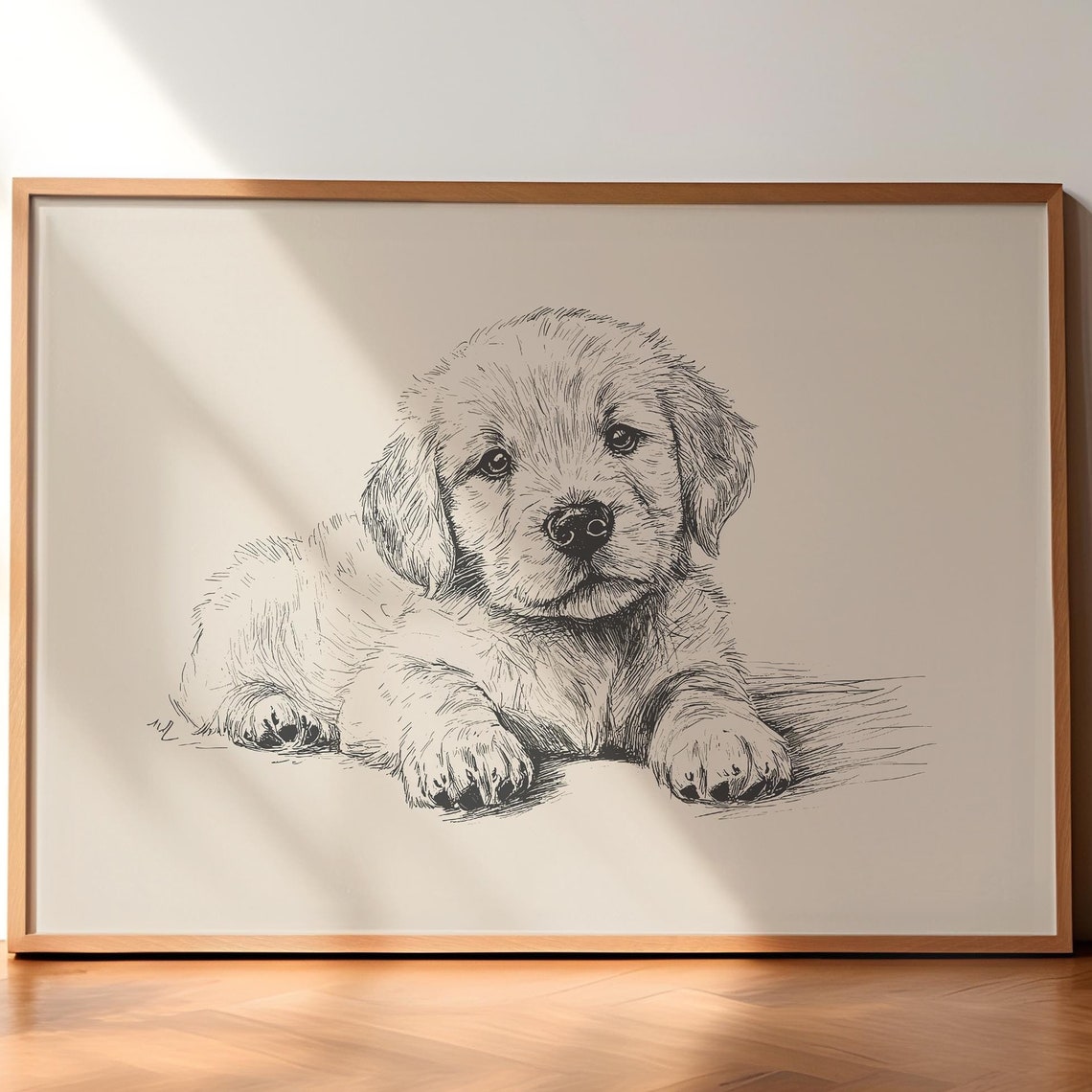 Puppy Golden Retriever Print Dog Retro Poster Nursery Wall Art Antique Vintage Sketch Country Wall Art Dog Drawing Retriever Puppy Art